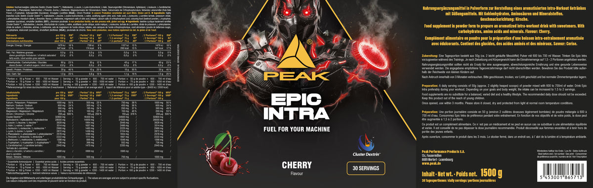 PEAK Epic Intra 1500 g Cherry Verpackung mit Etikett