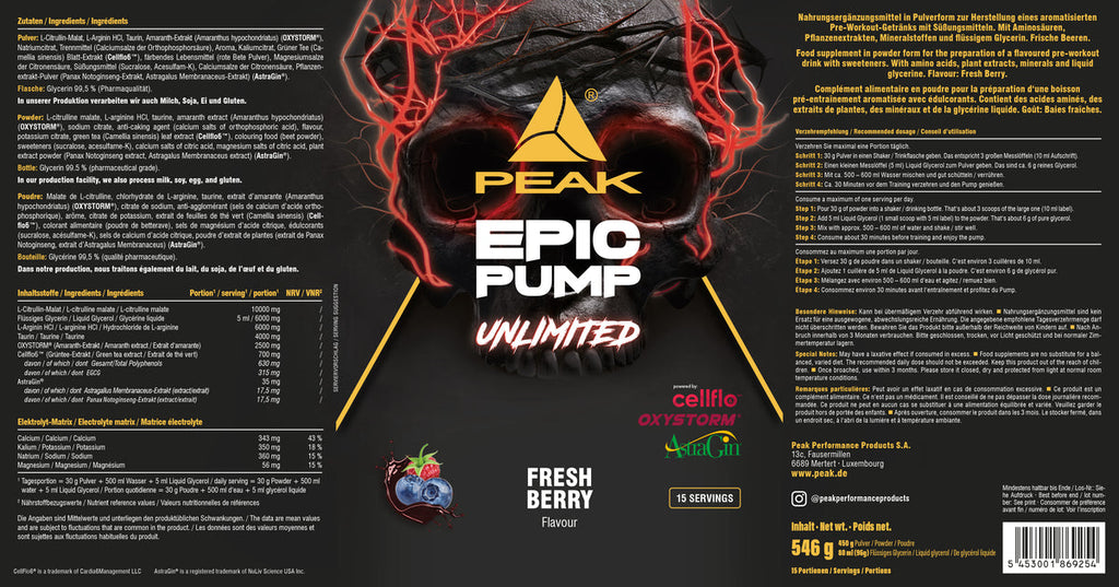 Nahrungsergänzung PEAK EPIC PUMP Unlimited 546 g Fresh Berry