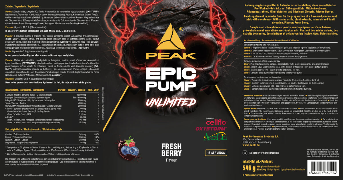 Nahrungsergänzung PEAK EPIC PUMP Unlimited 546 g Fresh Berry