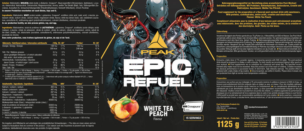 PEAK Epic Refuel Pulver White Tea Peach, 1125 g