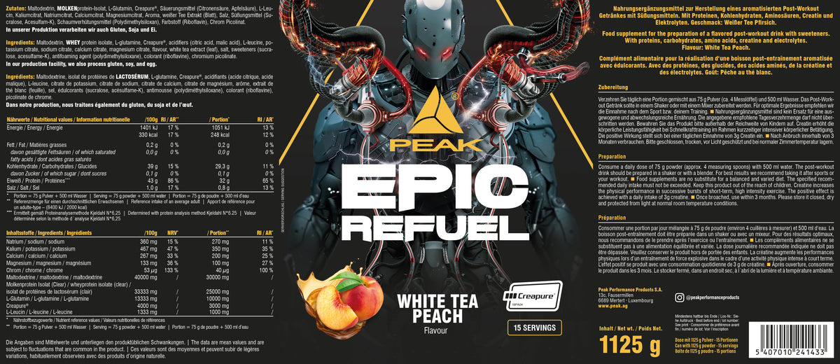 PEAK Epic Refuel Pulver White Tea Peach, 1125 g