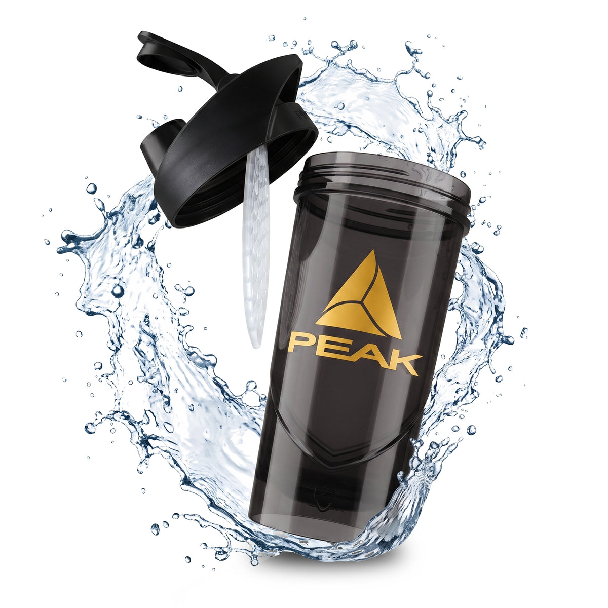 PEAK Shieldmixer 700 ml, schwarzer Trinkbecher mit Deckel und Ausgießer