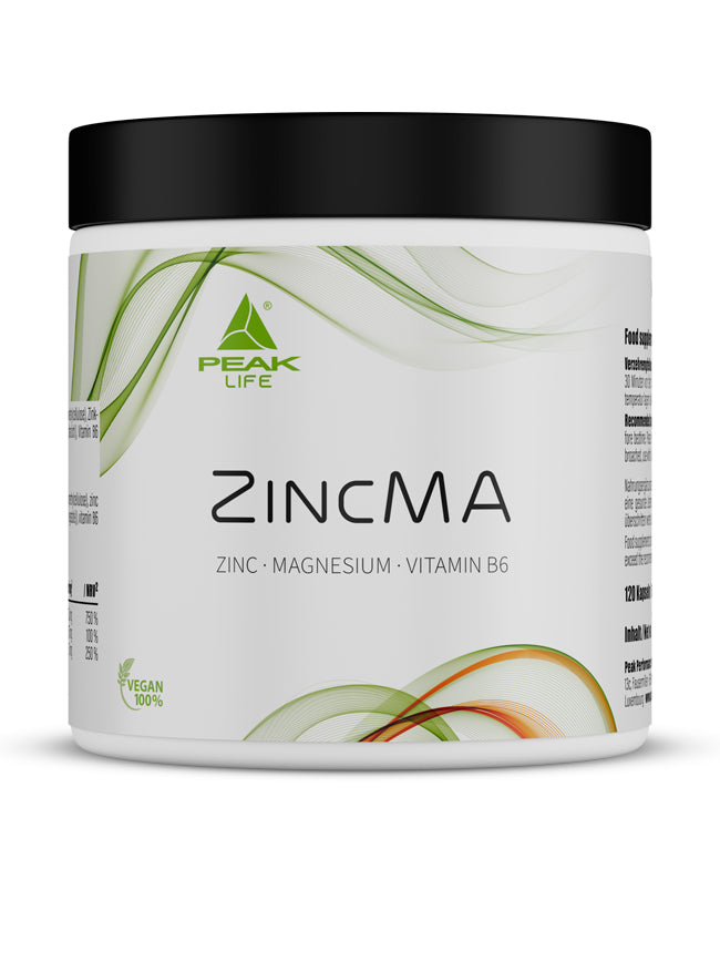 PEAK ZINEMA Kapseln im weißen Glas mit Deckel; Etikett Zink, Magnesium, Vitamin B6