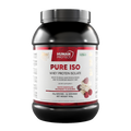 Pure ISO whey protein isolate: white chocolate & raspberry flavour, tub label