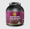 Gold Nutrition Supreme Gainers 2.0 Vanille-Dose mit Deckel, Vorderetikett und Nährwertangaben