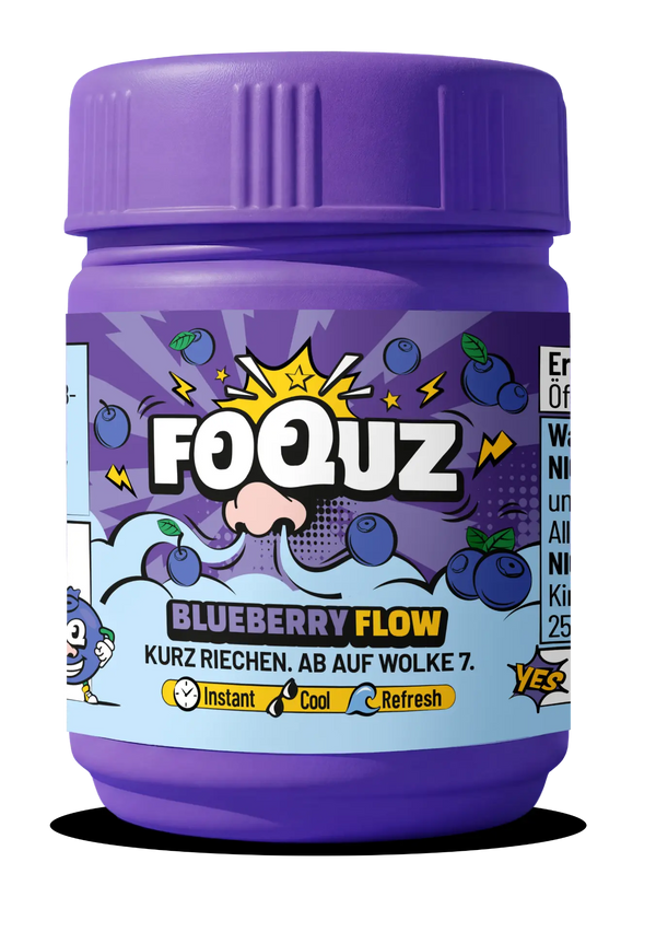 FOQUZ Blueberry Flow Duftdose in Violett mit Frontaufkleber
