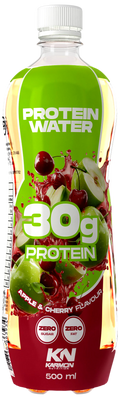Protein-Drink 500 ml, Flasche grün mit Protein-Water-Aufdruck 30 g, Apfel-Kirsch