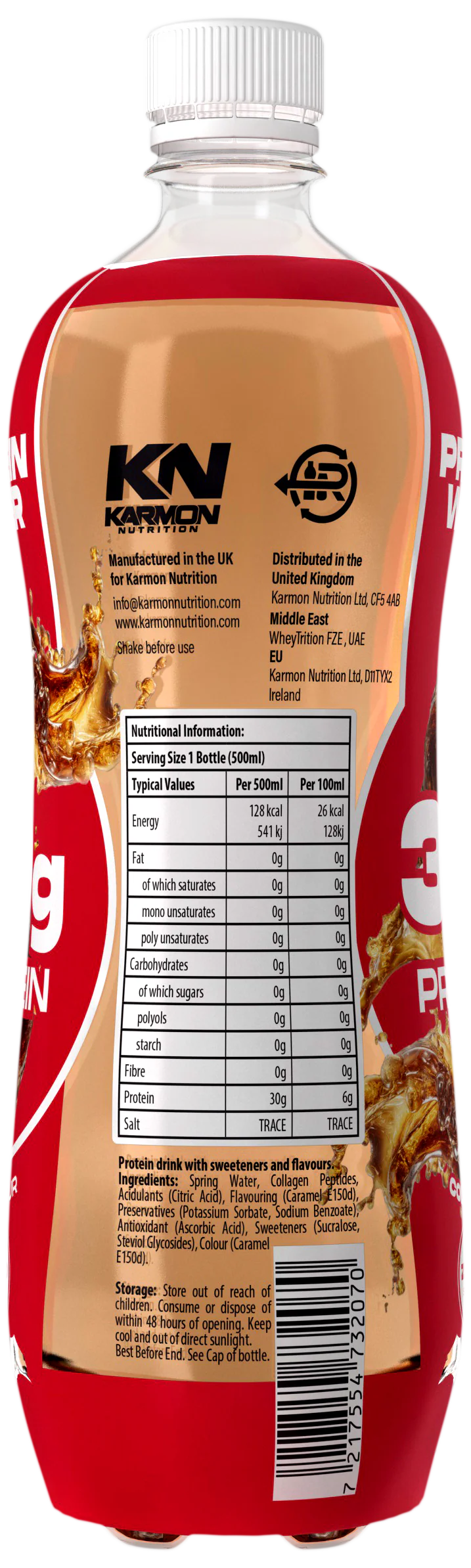 Protein-Isolat-Getränk in roter Flasche, KN KARMON, Cola, 500 ml