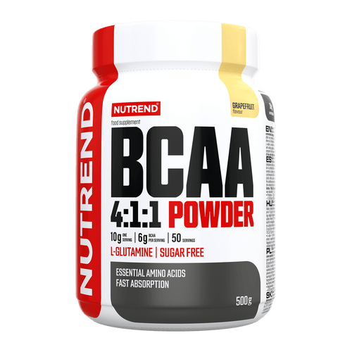 BCAA-4:1:1-Pulverdose 500 g von NUTREND, Grapefruit, zuckerfrei, L-Glutamin.
