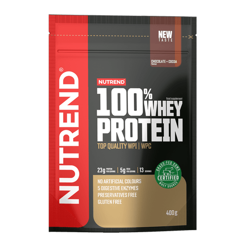 NUTREND 100% Whey Protein Schokolade-Kakao, Proteinpulverbeutel, 400 g