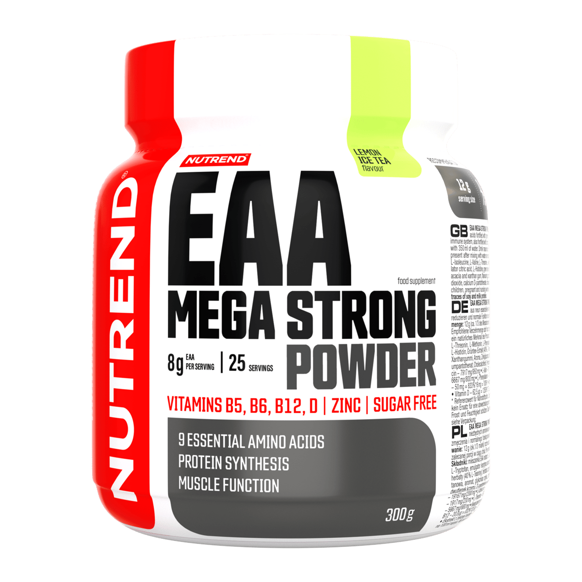 NUTREND EAA Mega Strong Powder 300 g, Eistee mit Zitrone, zuckerfrei (Frontansicht)