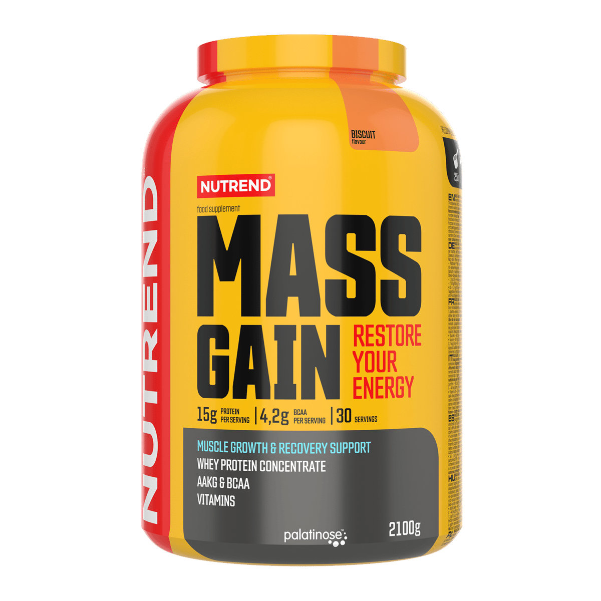 NUTREND Mass Gain 2100 g Bisquit: gelbe Dose für Proteinpulver