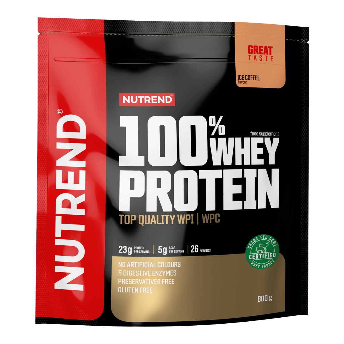 NUTREND 100% Whey Protein Eiskaffee-Flavor, Nahrungsergänzung, 800 g Beutel