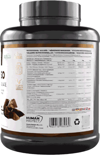 Pure ISO Whey Protein Isolat, Schokolade, 2000 g Dose – Nährwert-/Zutatenetikett