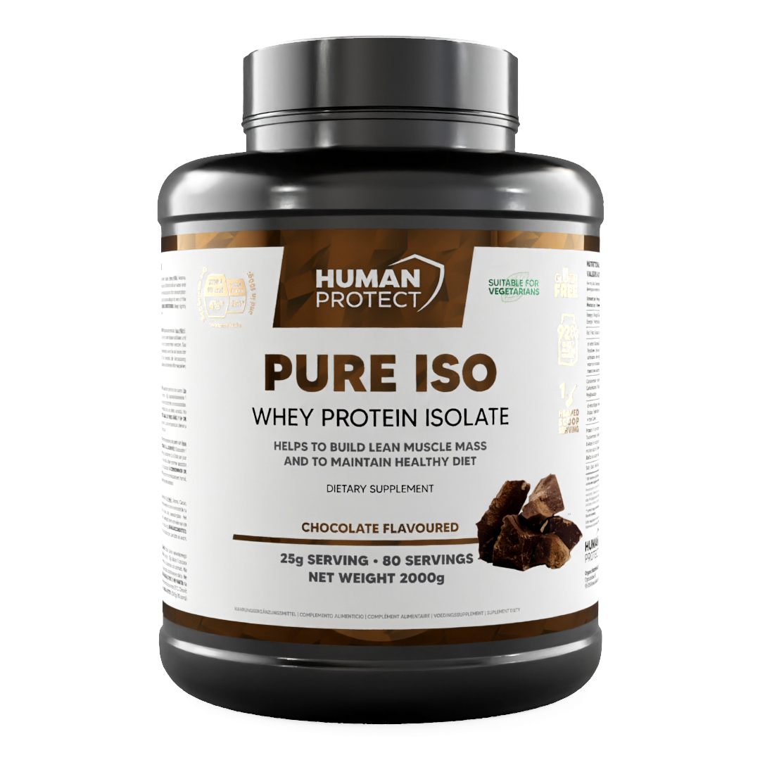 Human Protect Pure ISO Whey Protein Isolat, Schokolade, 2000 g – Vorderansicht