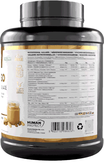 Pure ISO whey protein isolate, 2000g peanut cream bottle with label and barcode