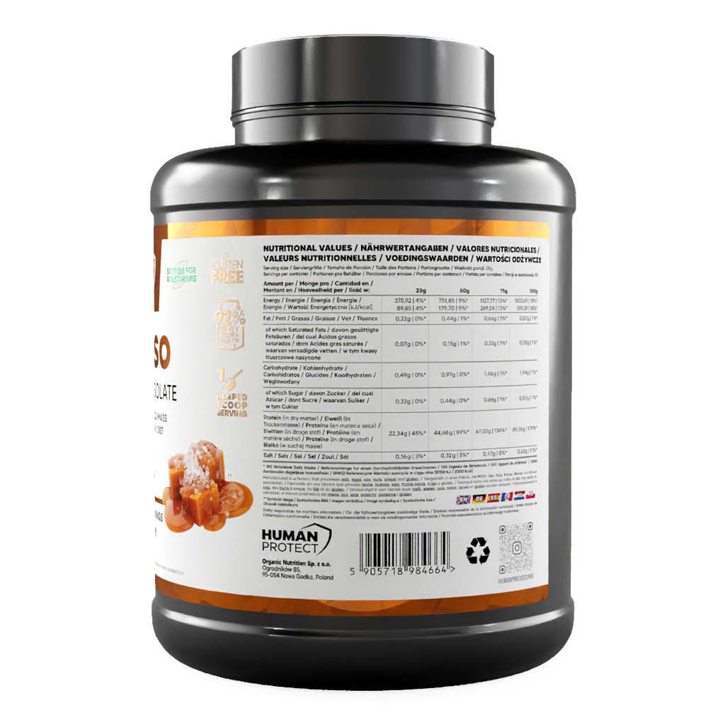 Pure ISO Dose: Nährwerttabelle auf der Rückseite, Salted Caramel