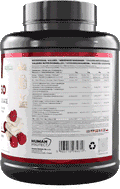 Pure ISO 2000g protein isolate tub, back label with nutrition facts