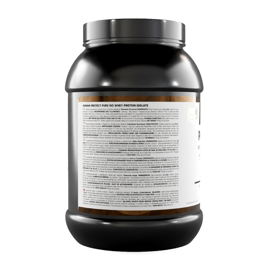 Pure Iso 900 g Dose, Rückansicht mit Zutatenhinweisen und Nährwerten