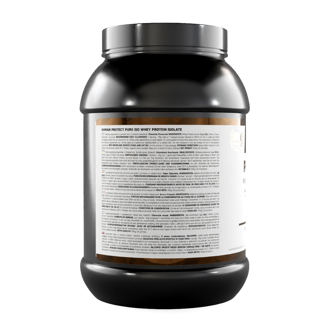 Pure Iso 900 g Dose, Rückansicht mit Zutatenhinweisen und Nährwerten