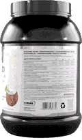 Pure ISO Whey Protein Isolat Dose, Frontetikett mit Kokosnuss- und Kokosmotiv