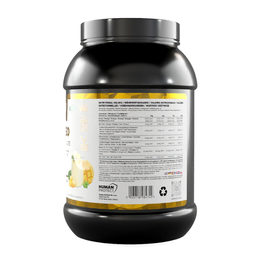 Pure ISO 900g jar, back label with nutrition facts and ingredients