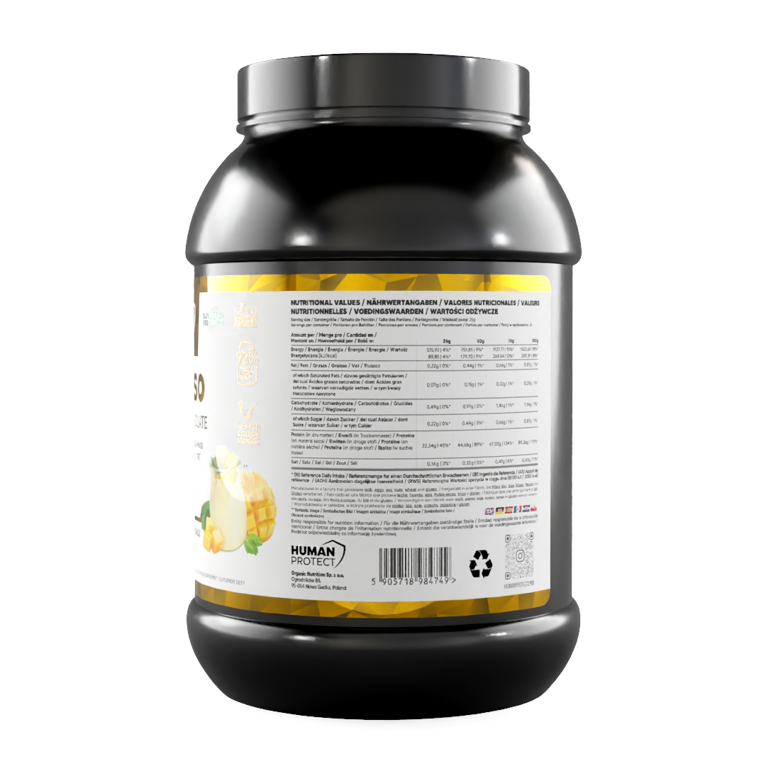 Pure ISO 900g jar, back label with nutrition facts and ingredients