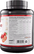 Pure Whey Strawberry protein powder tub with nutrition/ingredients label on back