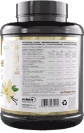 Pure Whey Vanille 2000g Dose: Front mit Produktlabel und Vanille-Grafik