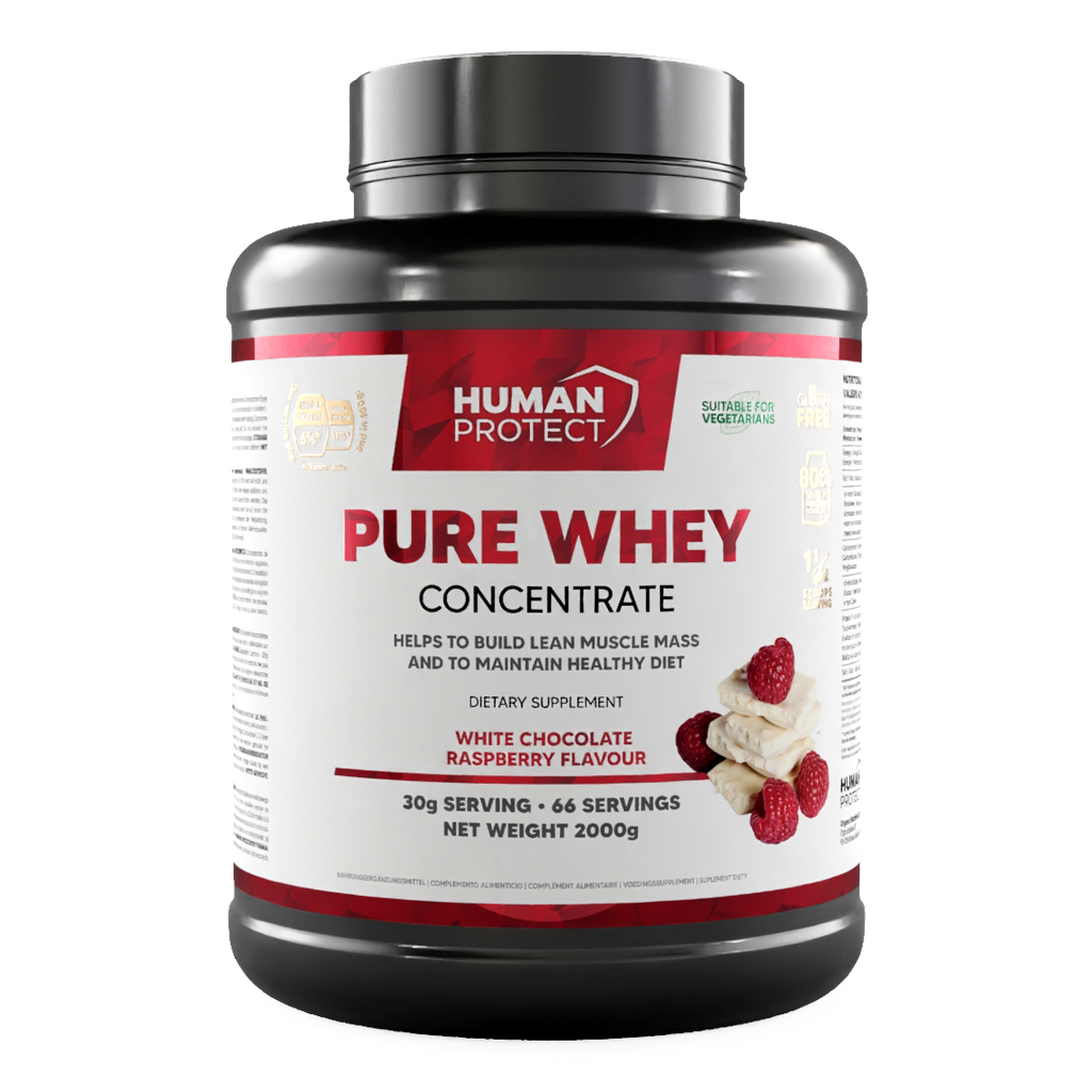 Human Protect Pure Whey Konzentrat, weiße Schokolade-Himbeere, 2000 g
