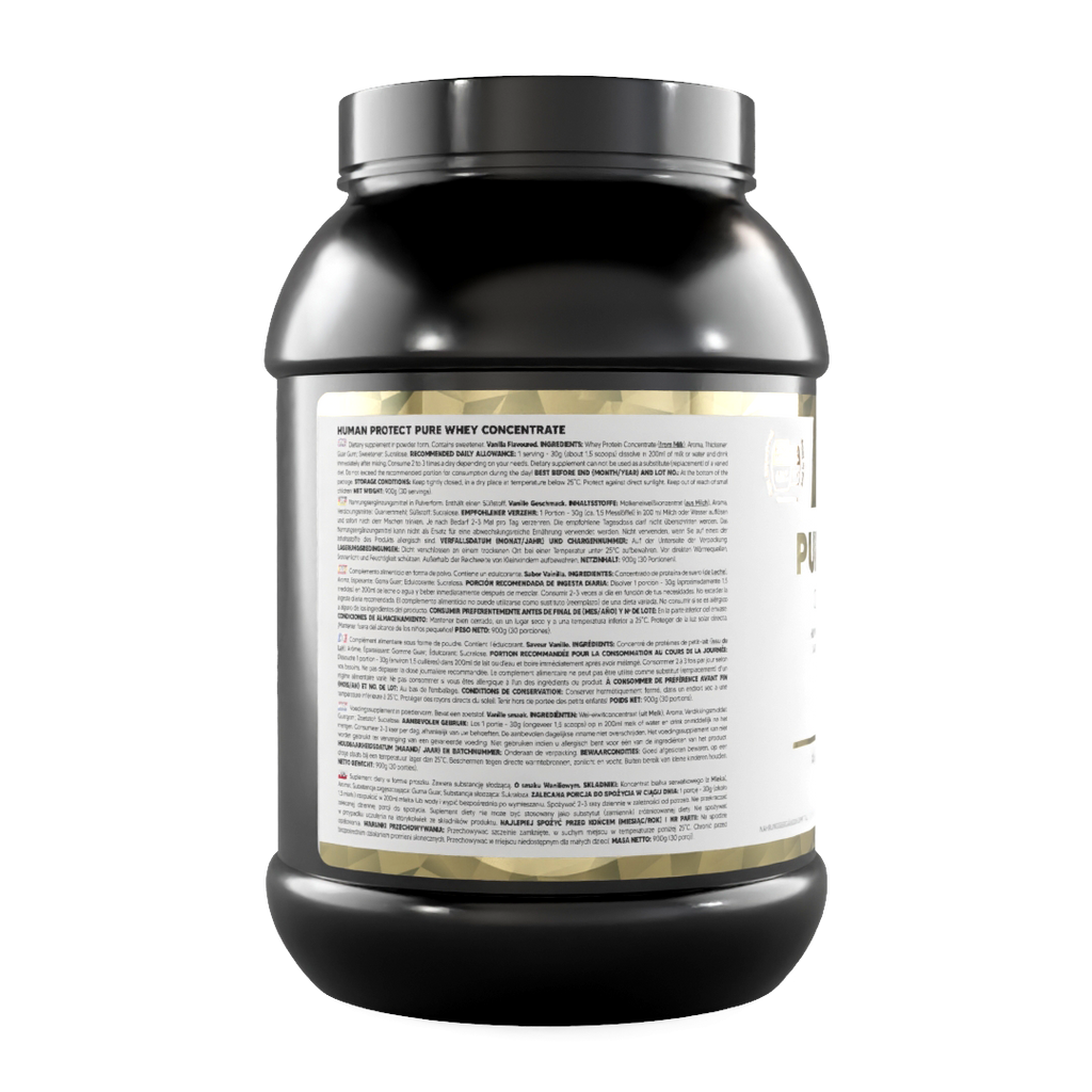 Reines Whey-Konzentrat Vanille, Rückseitenetikett auf 900‑g‑Dose
