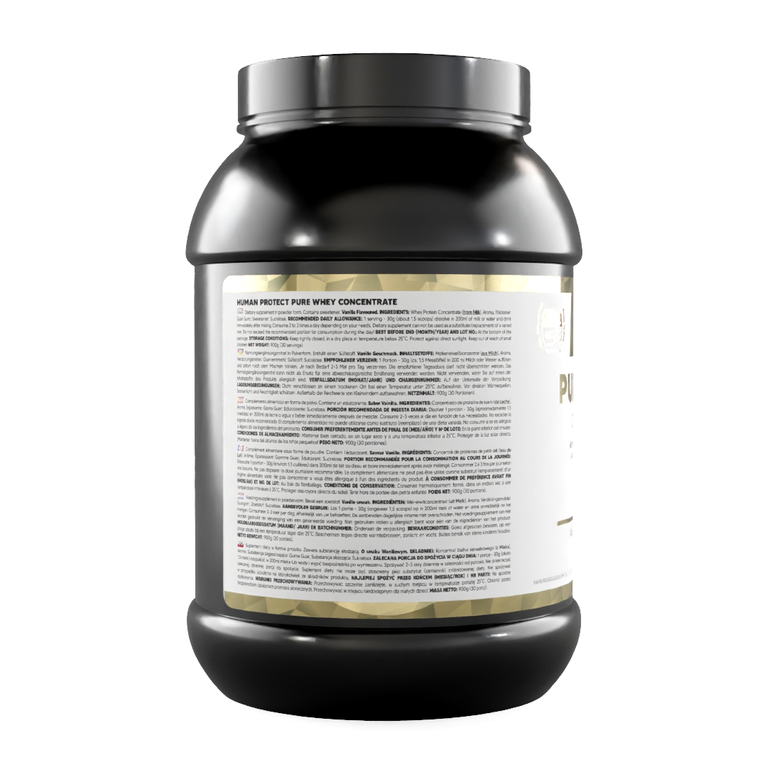 Reines Whey-Konzentrat Vanille, Rückseitenetikett auf 900‑g‑Dose