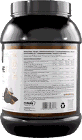 Proteinpulver-Flasche (Rückseite) mit Nährwerttabelle und Zutatenliste
