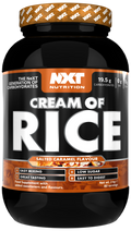NXT Nutrition Cream of Rice 2kg salted caramel tub, front label with flavor text