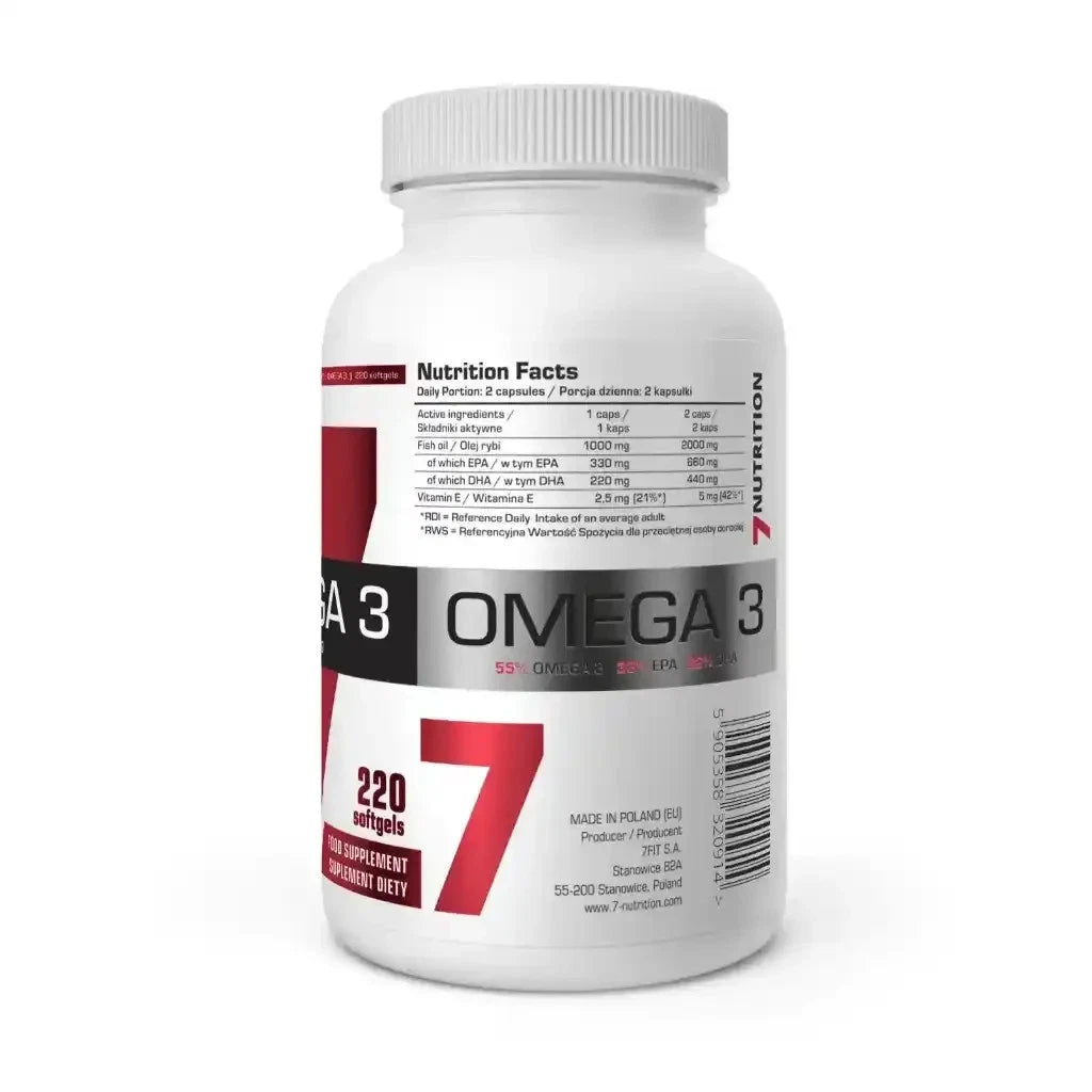 7Nutrition Omega 3 Mega Kapseln, Nährwerttabelle „Nutrition Facts“ auf dem Etikett