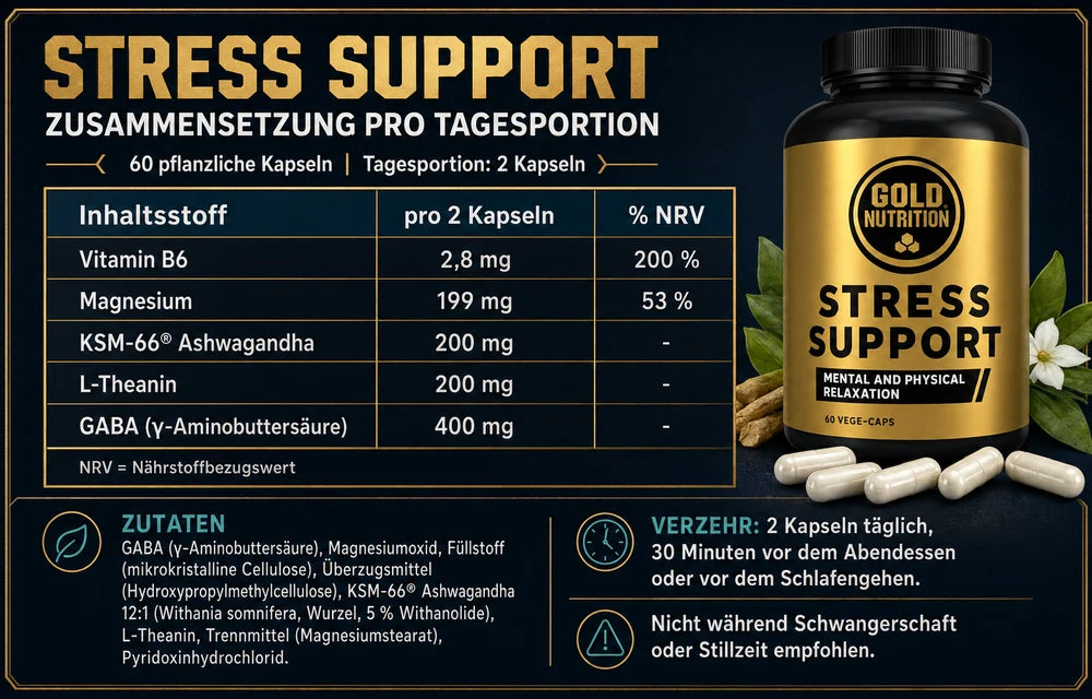 Nahrungsergänzung im Kapselbehälter mit goldener Aufschrift, dazu einige Kapseln