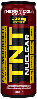 TNT NUCLEAR Energy-Drink 330 ml: Kirsche-Cola, schwarze Dose mit gelbem Schriftzug