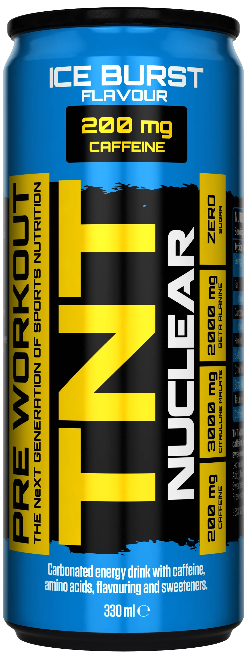 TNT NUCLEAR Energy-Drink-Dose „Ice Burst“ 330 ml, Frontaufdruck