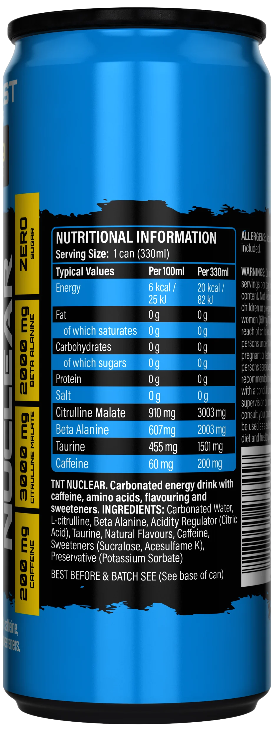 TNT NUCLEAR Energy-Drink-Dose „Ice Burst“ 330 ml, Nährwerttabelle