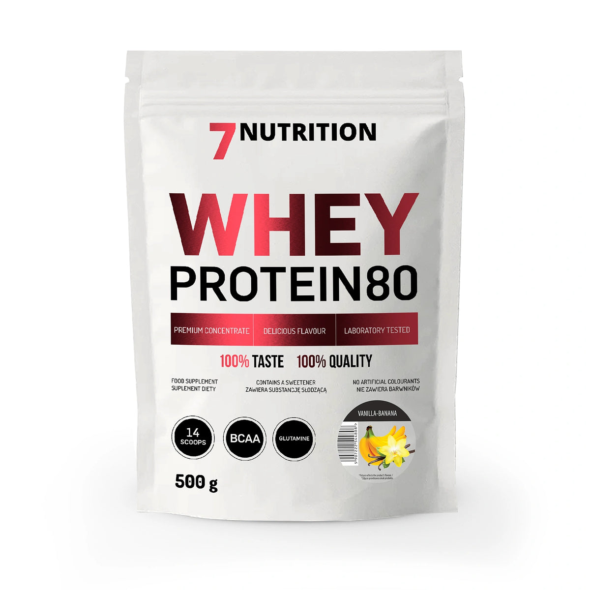 7 NUTRITION Whey Protein 80 Vanille-Banane, 500 g Pulverbeutel